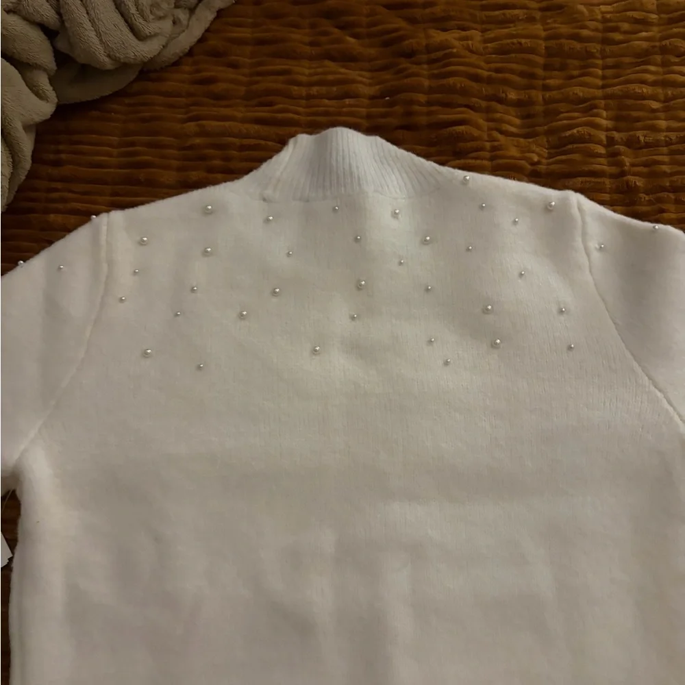 NWT Abercrombie Pearl Embellished Mockneck Sweater Tee - Picture 2 of 10